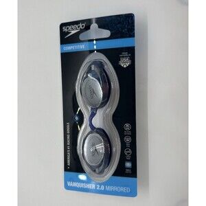 SPEEDO Competitive Vanquished 2.0 Mirrored Silver Swimming Goggles New
